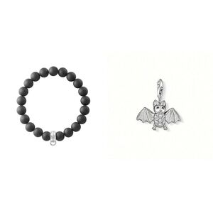 Thomas Sabo Black Beaded Charm Bracelet with Silver Bat Charm